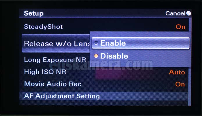 Enable the "Release w/o Lens" sub-menu